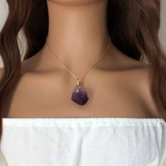 Raw Amethyst necklace, 14k gold filled, February birthstone - Picture 1 of 9